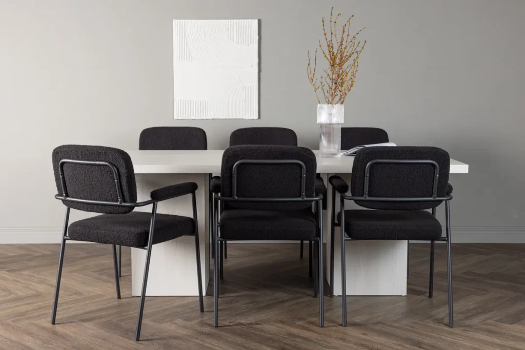 Yesterday & Olga Matstolar Black + Rektangulära Matbord 200 x 90 White