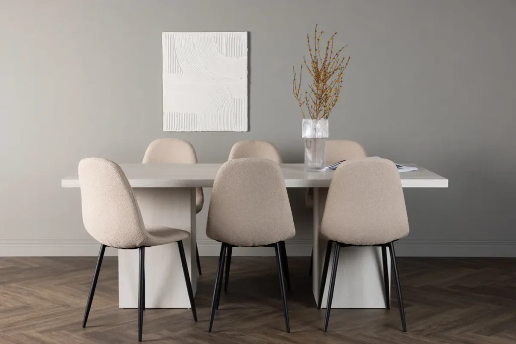 Polar & Olga Matstolar Beige + Rektangulära Matbord 200 x 90 White