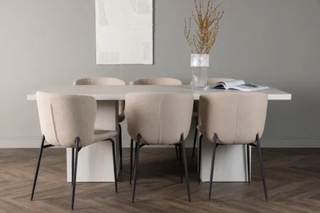 Modesto & Olga Matstolar Beige + Rektangulära Matbord 200 x 90 White