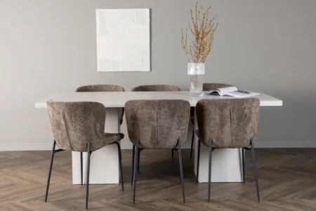 Modesto & Olga Matstolar Brown + Rektangulära Matbord 200 x 90 White