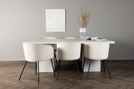 Berit & Olga Matstolar Beige + Rektangulära Matbord 200 x 90 White