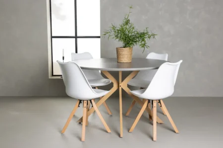 Piazza & Zeno Runda Matbord ⌀120 Grå + Matstolar White