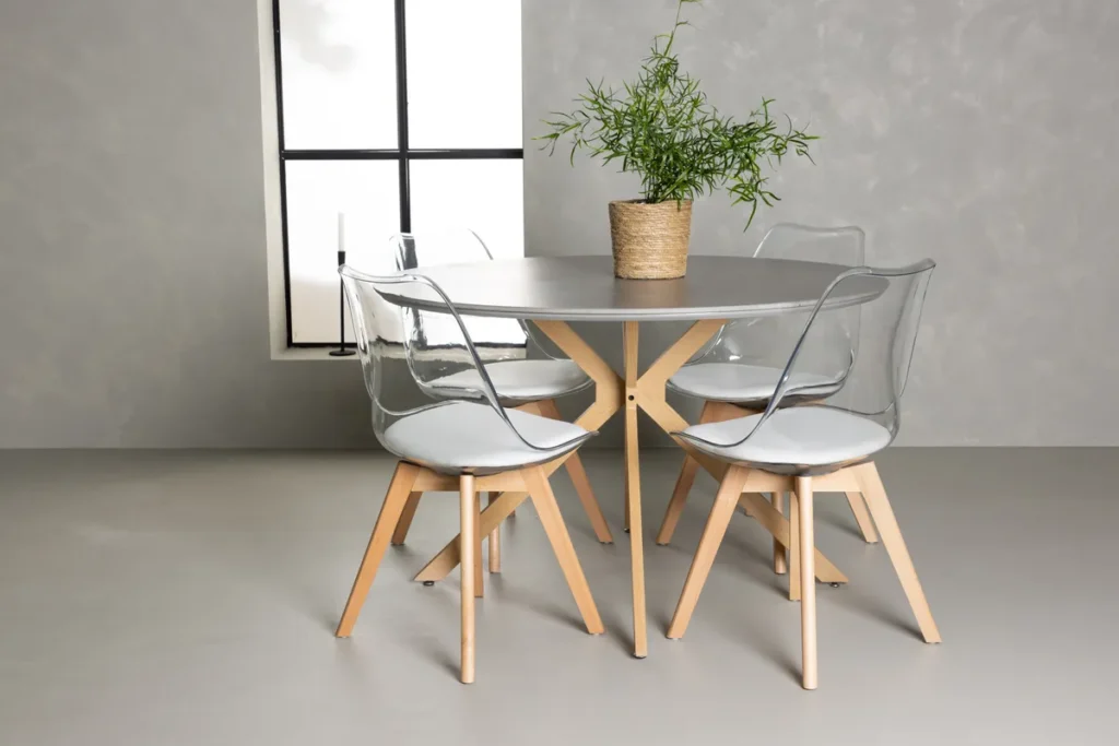 Piazza & Edvin Runda Matbord ⌀120 Grå + Matstolar Nature