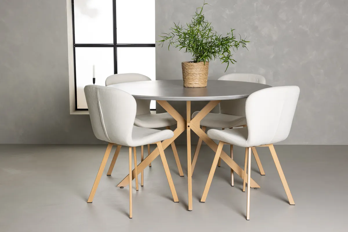 Piazza & Lilja Runda Matbord ⌀120 Grå + Matstolar Beige