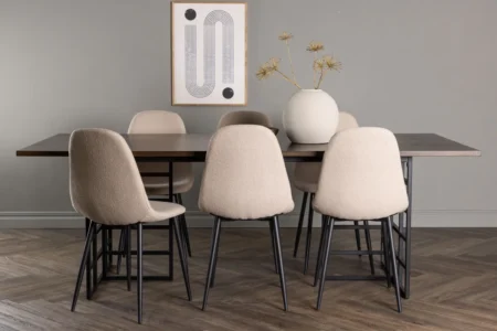Ystad & Polar Rektangulära Matbord 220 x 100 Mocca + Matstolar Beige