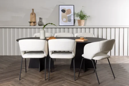 Bootcut & Day Ovala Matbord 230 x 115 Black + Matstolar Offwhite