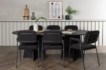 Bootcut & Yesterday Ovala Matbord 230 x 115 Black + Matstolar Black