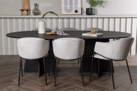 Bootcut & Evelina Ovala Matbord 230 x 115 Black + Matstolar Grå
