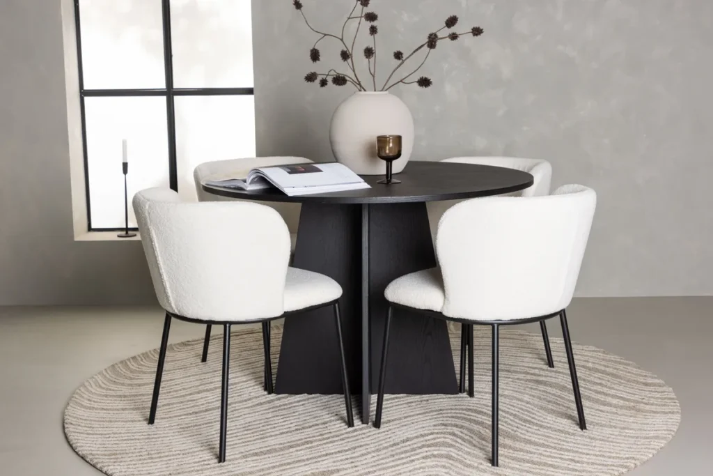 Bootcut & Edina Runda Matbord ⌀110 Black + Matstolar White