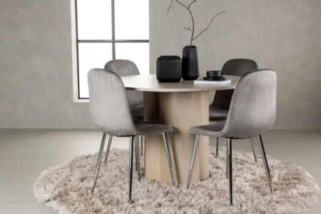 Olivia & Eva Runda Matbord ⌀110 Whitewash + Matstolar Light Grey