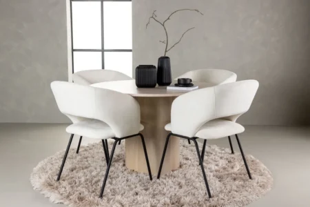 Olivia & Day Runda Matbord ⌀110 Whitewash + Matstolar Offwhite