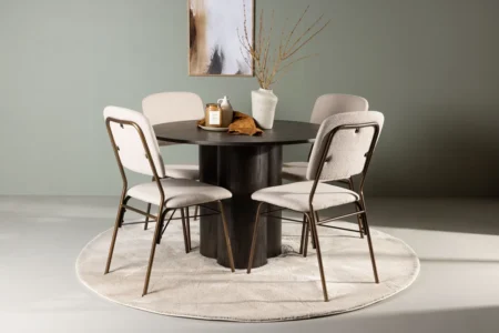 Olivia & Seda Runda Matbord ⌀110 Mocca + Matstolar Beige