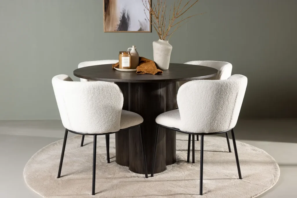 Olivia & Edina Runda Matbord ⌀110 Mocca + Matstolar White