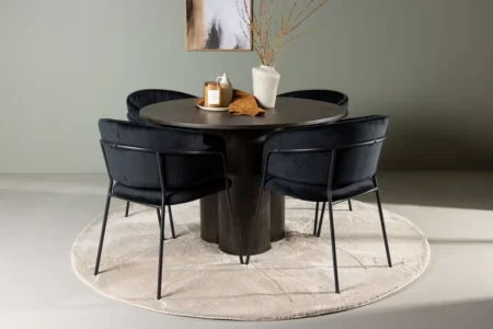 Olivia & Selma Runda Matbord ⌀110 Mocca + Matstolar Black