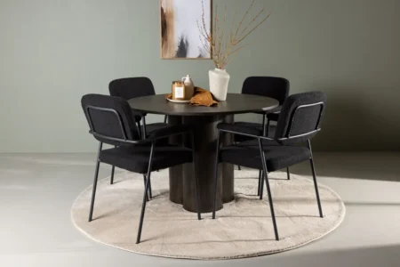 Olivia & Yesterday Runda Matbord ⌀110 Mocca + Matstolar Black