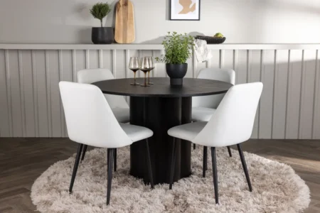 Olivia & Night Runda Matbord ⌀110 Black + Matstolar White