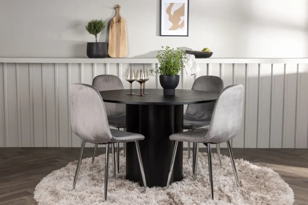 Olivia & Eva Runda Matbord ⌀110 Black + Matstolar Light Grey