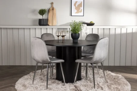 Olivia & Eva Runda Matbord ⌀110 Black + Matstolar Light Grey
