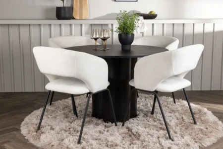 Olivia & Day Runda Matbord ⌀110 Black + Matstolar Offwhite