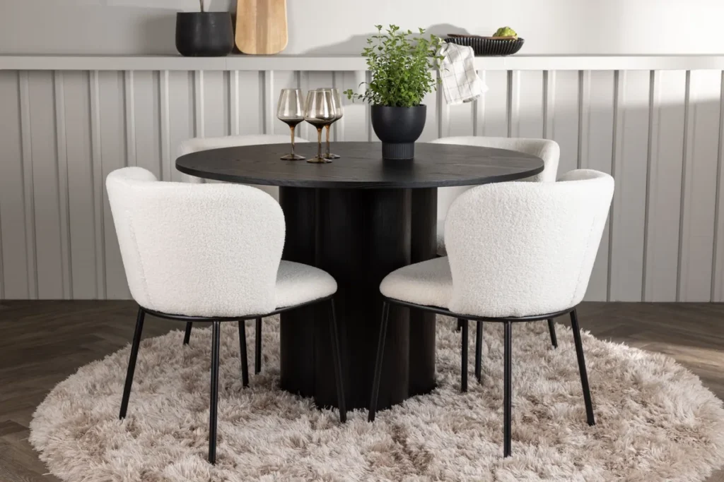 Olivia & Edina Runda Matbord ⌀110 Black + Matstolar White