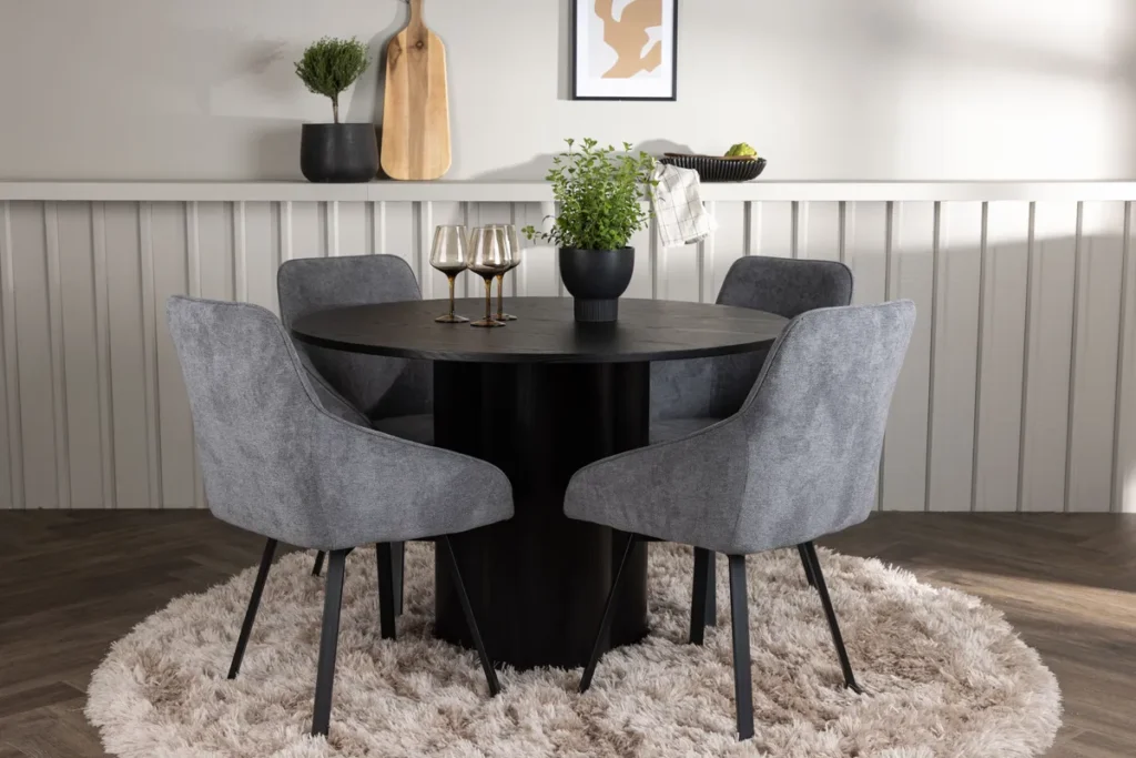 Olivia & Rosie Runda Matbord ⌀110 Black + Matstolar Grå
