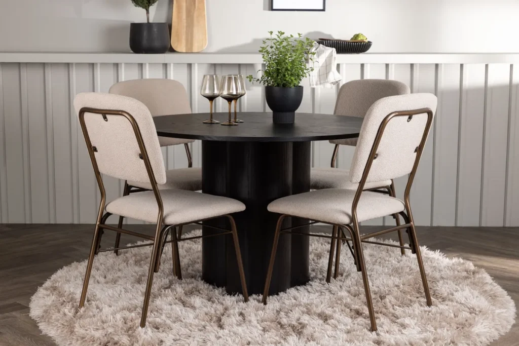 Olivia & Seda Runda Matbord ⌀110 Black + Matstolar Beige