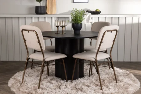 Olivia & Seda Runda Matbord ⌀110 Black + Matstolar Beige