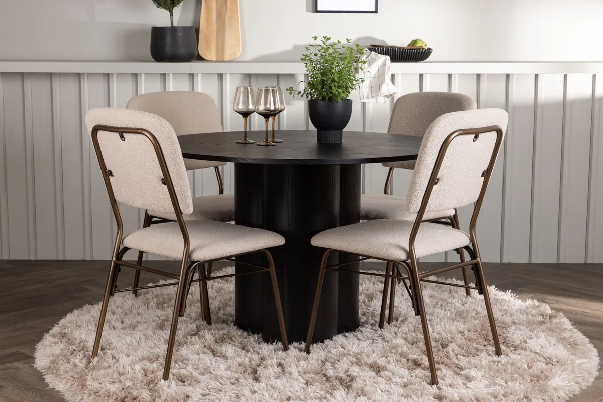 Olivia & Seda Runda Matbord ⌀110 Black + Matstolar Beige