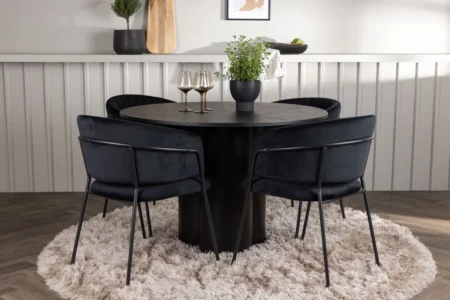 Olivia & Selma Runda Matbord ⌀110 Black + Matstolar Black