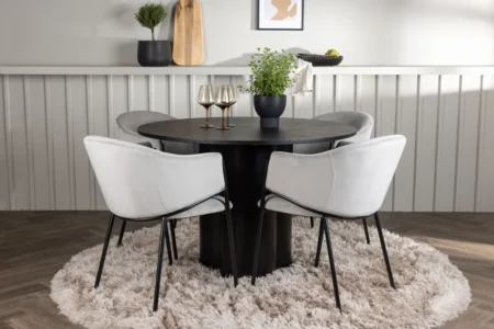 Olivia & Evelina Runda Matbord ⌀110 Black + Matstolar Grå