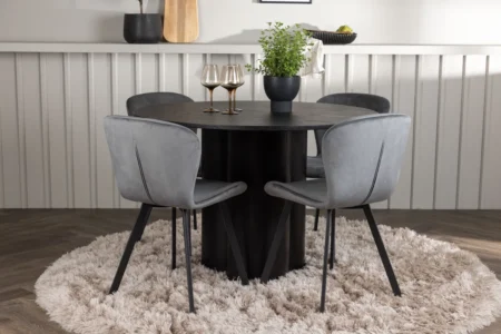 Olivia & Lilja Runda Matbord ⌀110 Black + Matstolar Grå