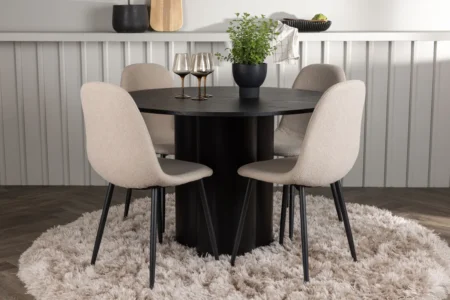 Olivia & Polar Runda Matbord ⌀110 Black + Matstolar Beige