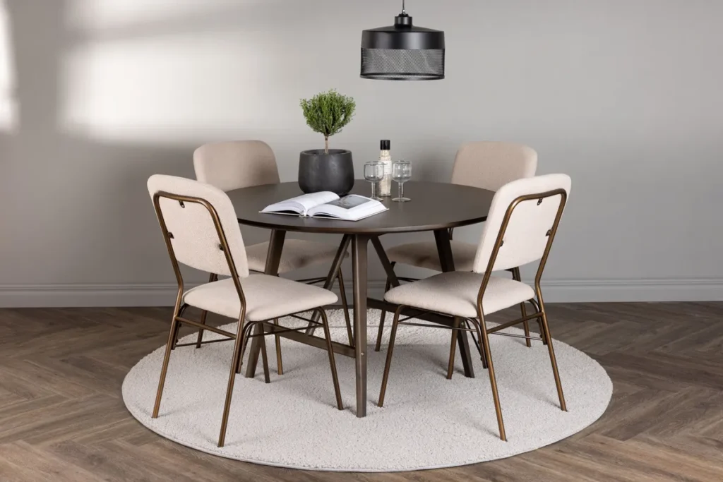 Kaseidon & Seda Runda Matbord ⌀100 Mörkbrun + Matstolar Beige