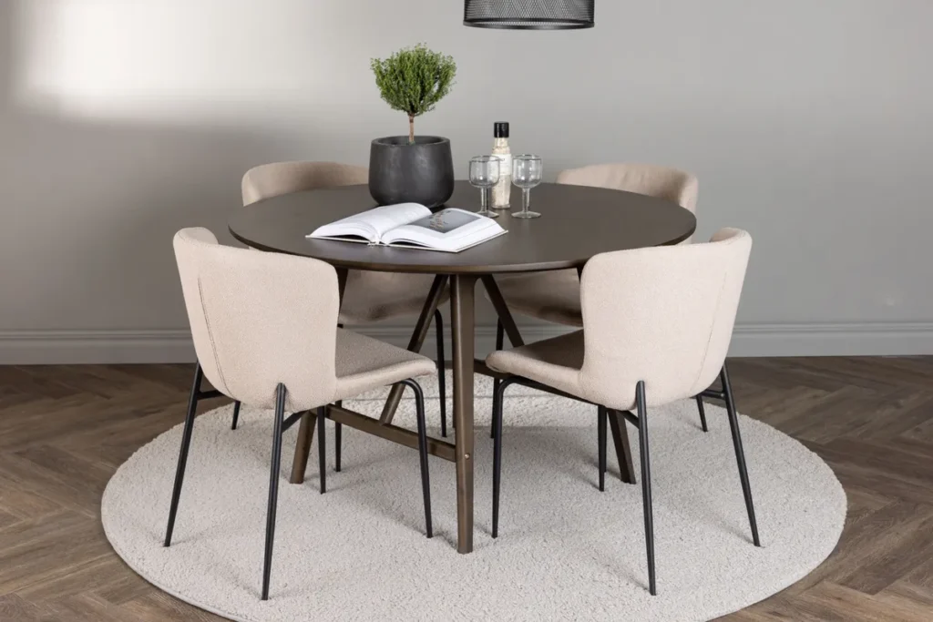 Modesto & Kaseidon Matstolar Beige + Runda Matbord ⌀100 Mörkbrun