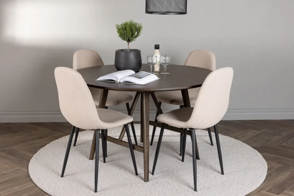 Kaseidon & Polar Runda Matbord ⌀100 Mörkbrun + Matstolar Beige