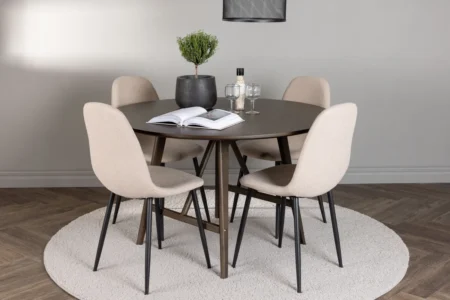 Kaseidon & Polar Runda Matbord ⌀100 Mörkbrun + Matstolar Beige