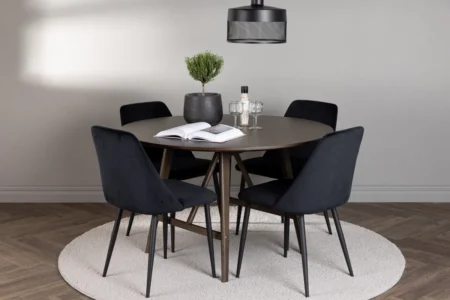 Kaseidon & Night Runda Matbord ⌀100 Mörkbrun + Matstolar Black