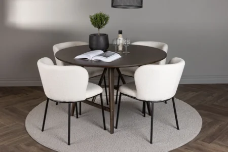 Kaseidon & Edina Runda Matbord ⌀100 Mörkbrun + Matstolar White