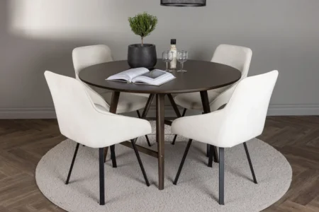 Kaseidon & Rosie Runda Matbord ⌀100 Mörkbrun + Matstolar Beige