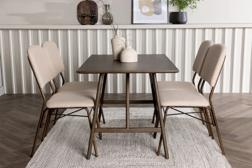 Kaseidon & Seda Rektangulära Matbord 120 x 80 Mörkbrun + Matstolar Beige