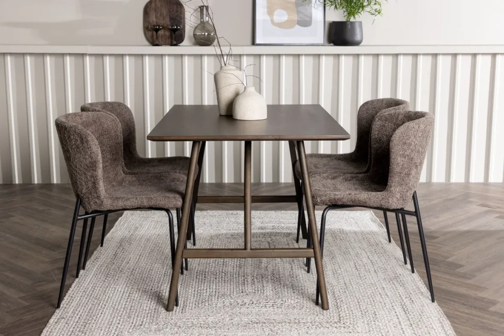 Modesto & Kaseidon Matstolar Brown + Rektangulära Matbord 120 x 80 Mörkbrun
