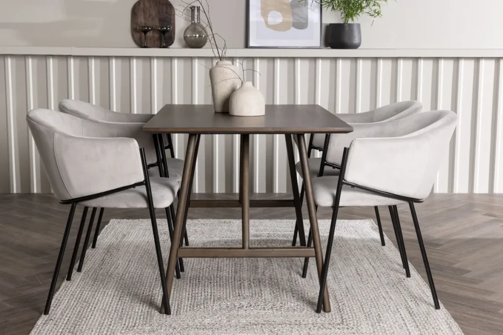 Kaseidon & Evelina Rektangulära Matbord 120 x 80 Mörkbrun + Matstolar Grå