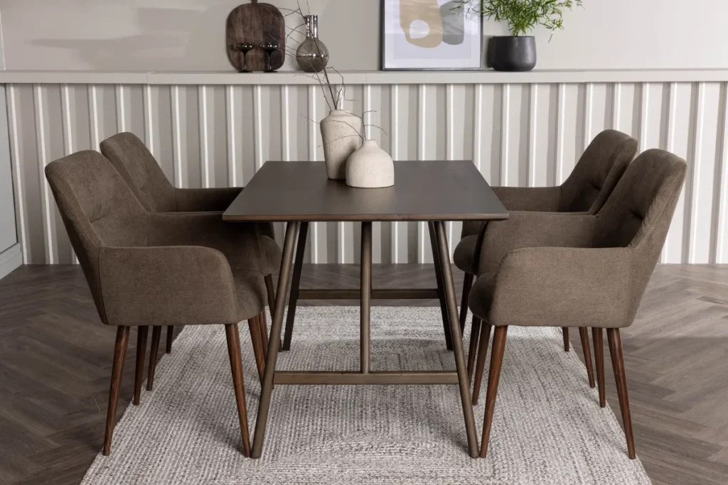 Kaseidon & Tomorrow Rektangulära Matbord 120 x 80 Mörkbrun + Matstolar Brown