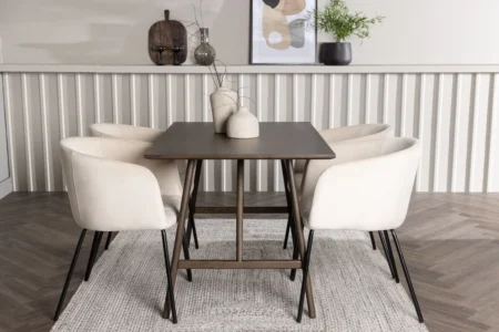 Berit & Kaseidon Matstolar Beige + Rektangulära Matbord 120 x 80 Mörkbrun