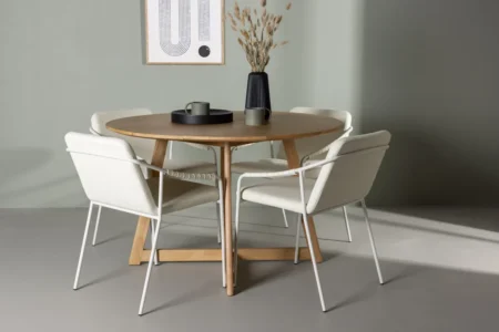 Yakidon & Tvist Runda Matbord ⌀120 Brown + Matstolar Beige