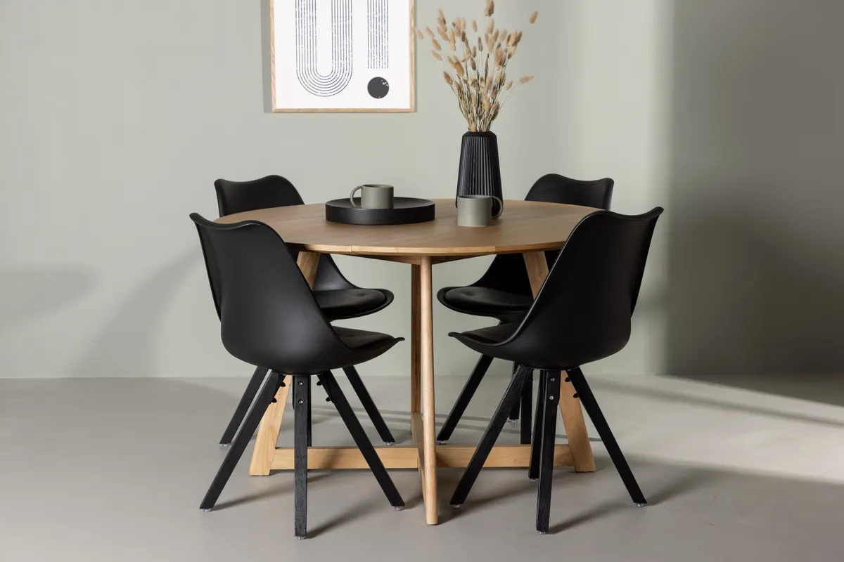 Yakidon & Zeno Runda Matbord ⌀120 Brun + Matstolar Svart