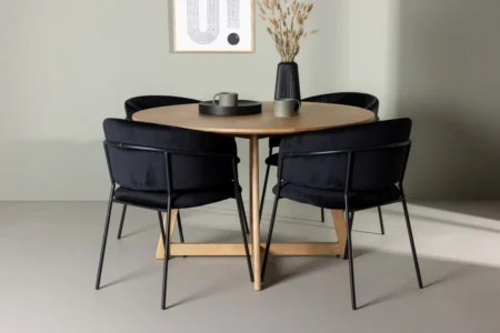 Yakidon & Selma Runda Matbord ⌀120 Brown + Matstolar Black