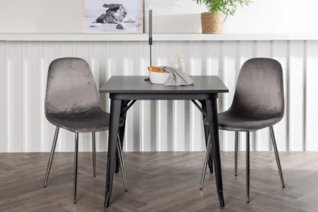 Tempe & Eva Rektangulära Matbord 80 x 80 Black + Matstolar Light Grey