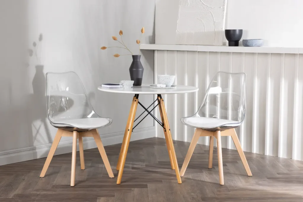 Danburi & Edvin Runda Matbord ⌀60 White + Matstolar Nature