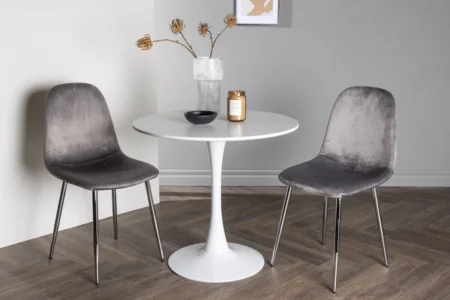 Hamden & Eva Runda Matbord ⌀80 White + Matstolar Light Grey